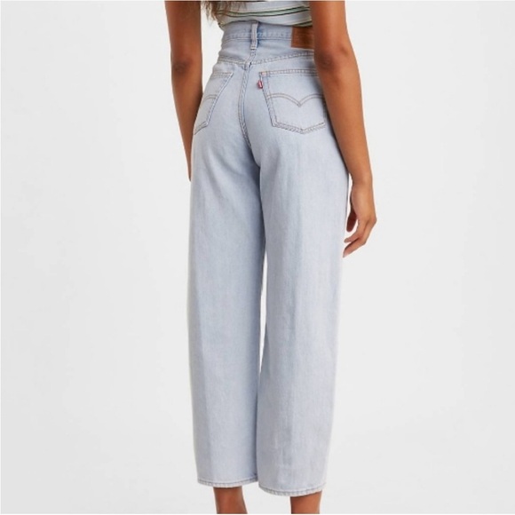 Levi's Premium Balloon Leg Jeans Light Wash Blue High Rise Waist Dad Jokes 24x26 - Picture 2 of 11